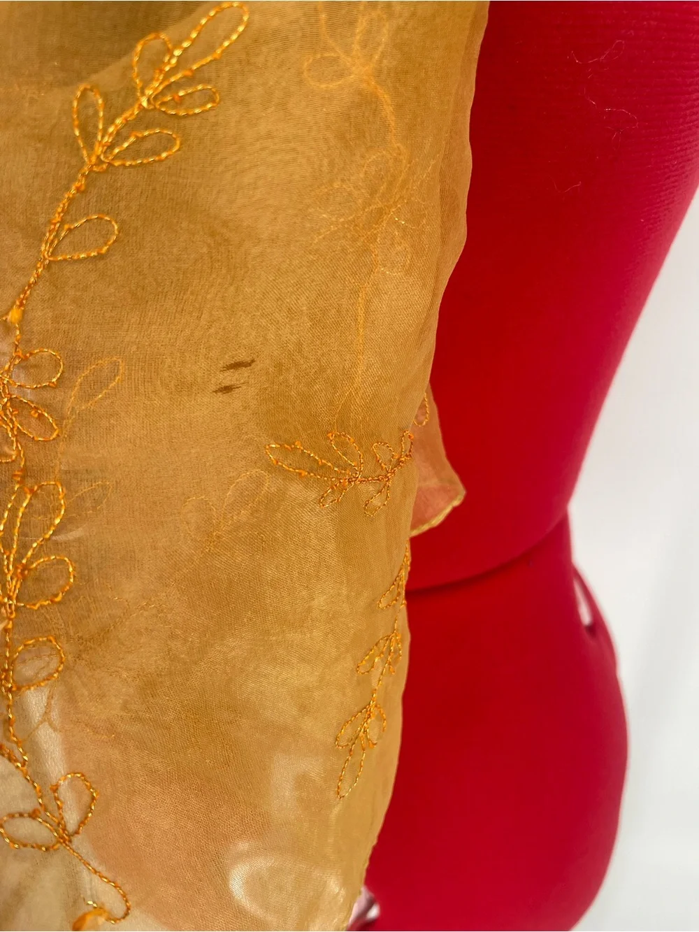 Laila Rowe 100% Silk Golden Orange Large Sheer Organza Embroidered Scarf / Wrap